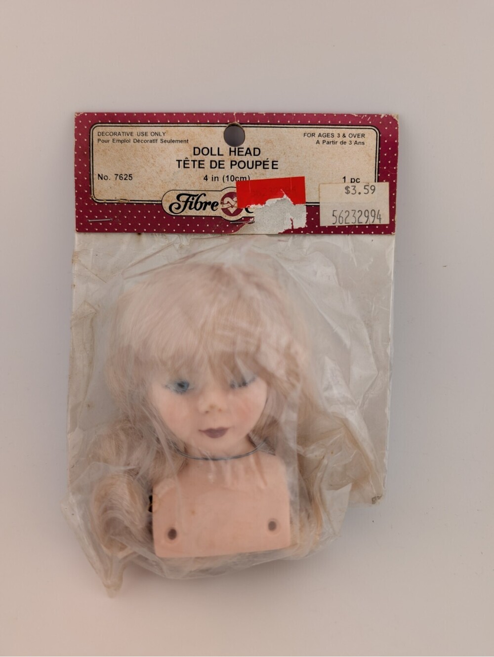 Fibre Craft Vintage Doll Head 7625 Blond 4in Caucasian Blue Eyes